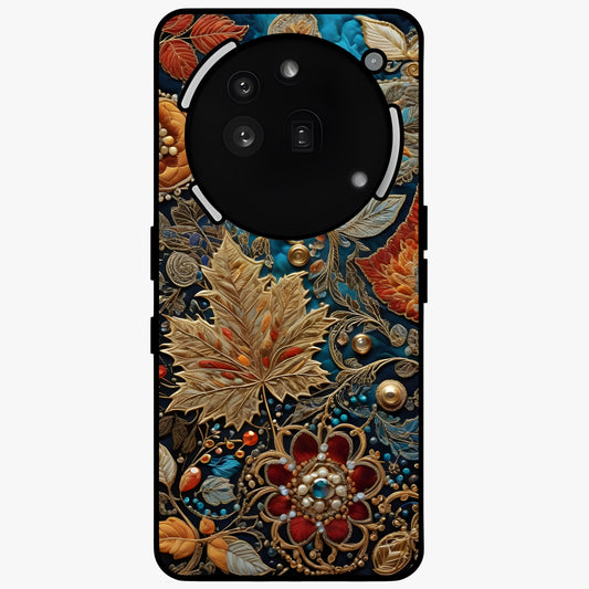 Royal Jewel Garden Glass Case showing flat back view with decorative floral garden artwork and glossy glass finish.
