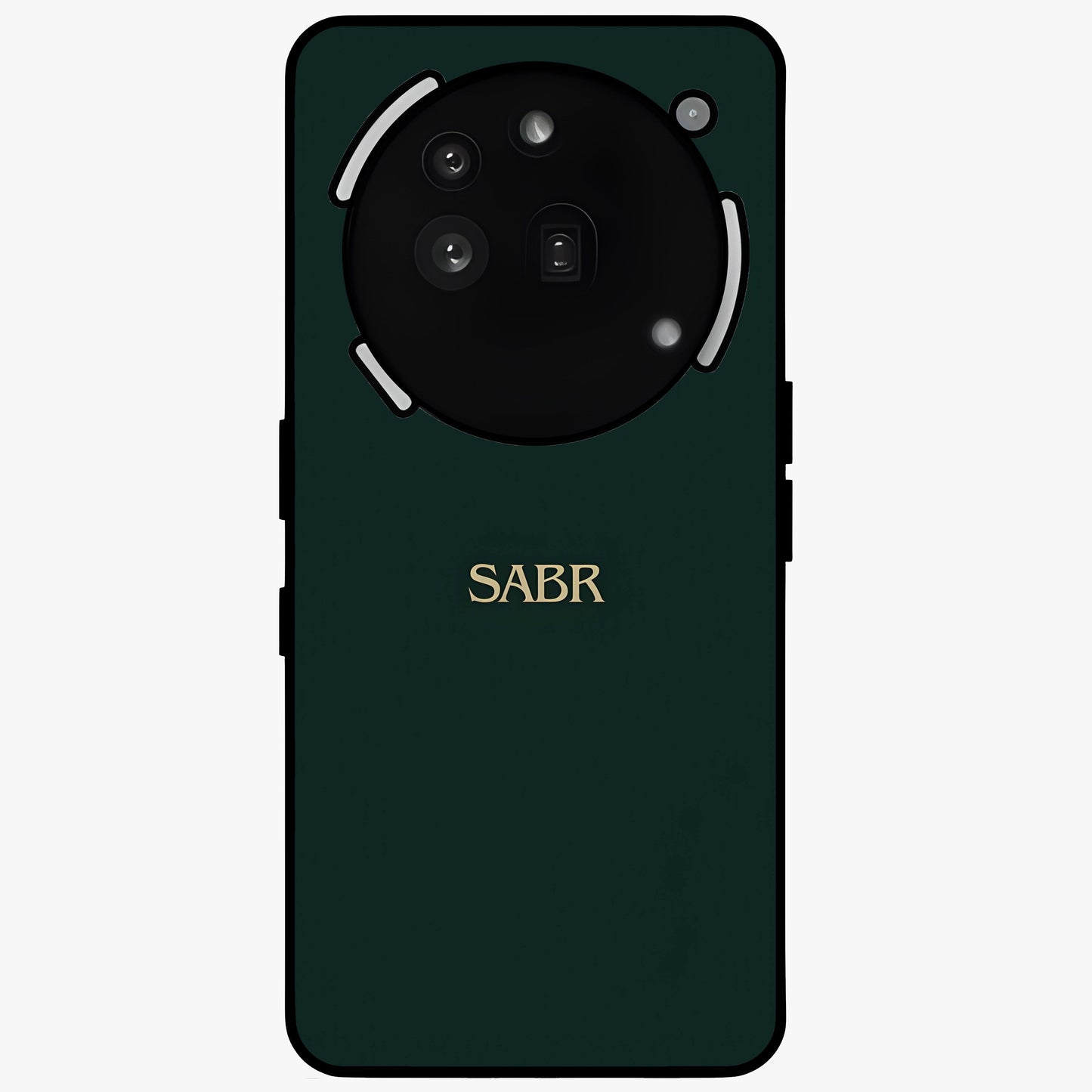Sabr Minimal Patience Glass Case showing flat back view with minimalist typography artwork and glossy glass finish.
