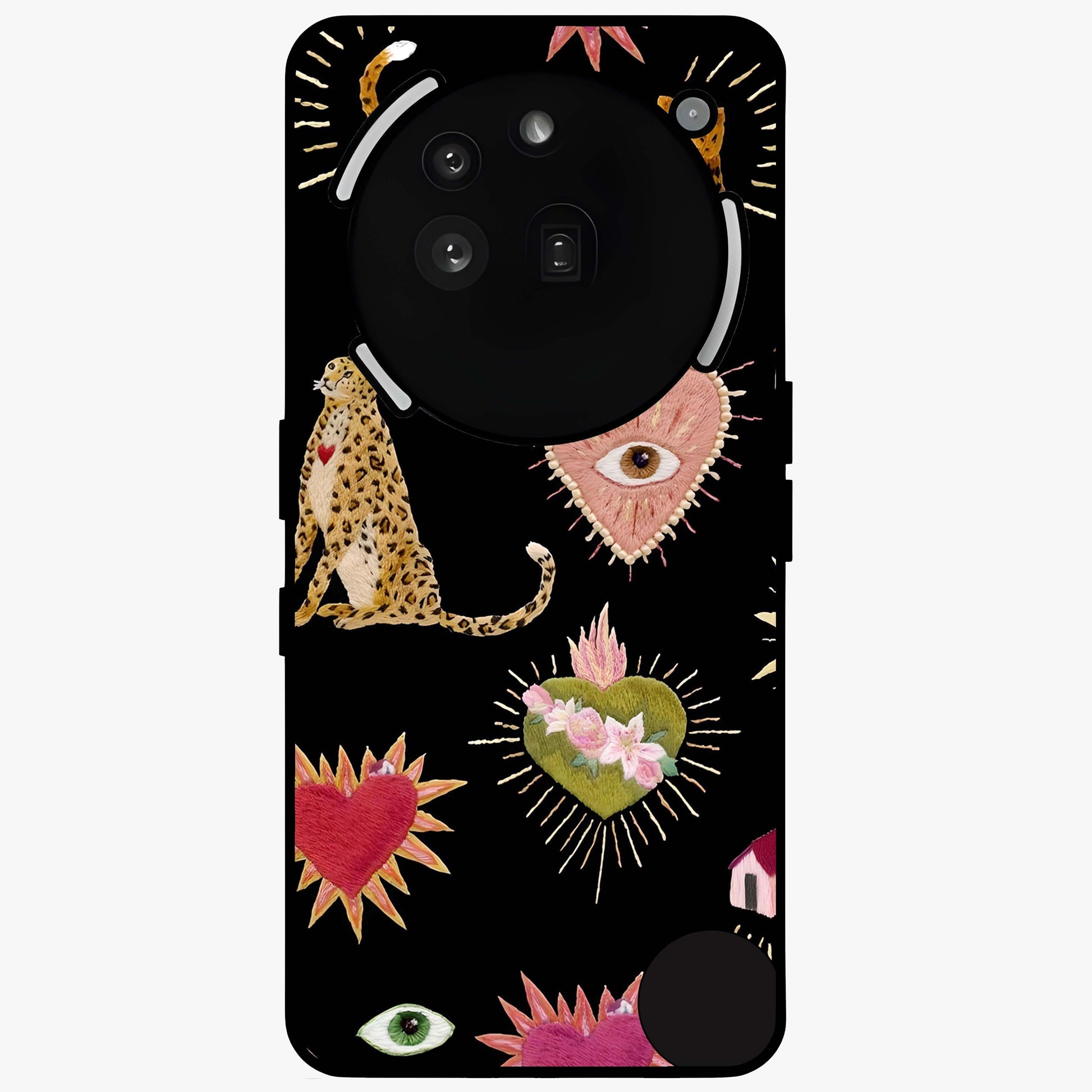 Sacred Jungle Heart Glass Case showing flat back view with jungle inspired heart artwork and glossy glass finish.