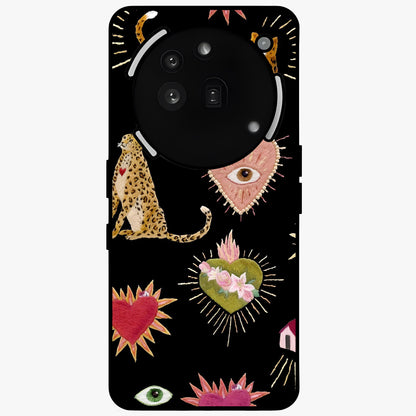 Sacred Jungle Heart Glass Case showing flat back view with jungle inspired heart artwork and glossy glass finish.