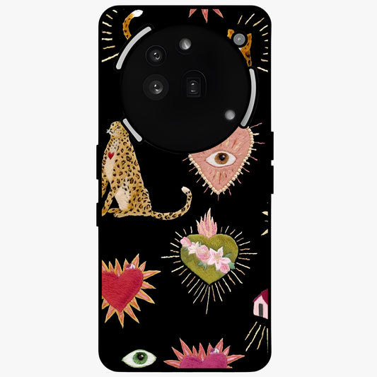 Sacred Jungle Heart Glass Case showing flat back view with jungle inspired heart artwork and glossy glass finish.