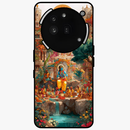 Sacred Sunlight Gods Glass Case showing flat back view with divine sunlight themed artwork and glossy glass finish.