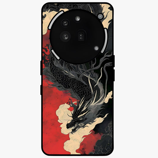 Shadow Dragon Fury Glass Case showing flat back view with fierce dragon artwork and glossy glass finish.