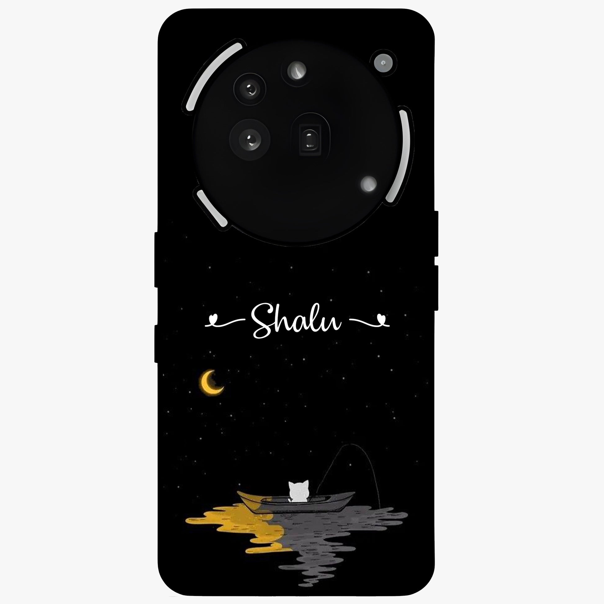 Silent Night Row Glass Case showing flat back view with calm night themed artwork and glossy glass finish.