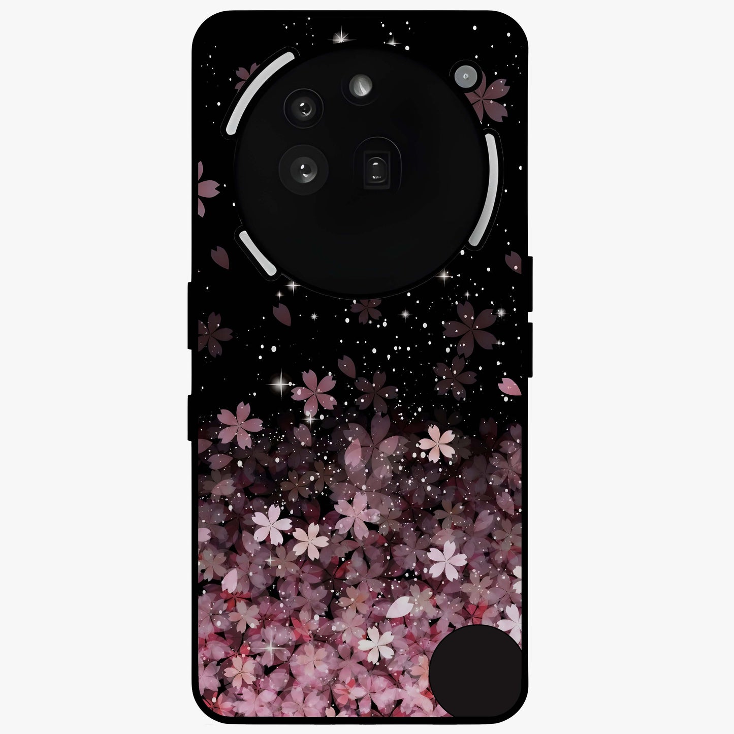 Small Starry Flowers Glass Case showing flat back view with delicate starry floral artwork and glossy glass finish.