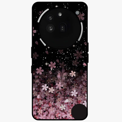 Small Starry Flowers Glass Case showing flat back view with delicate starry floral artwork and glossy glass finish.