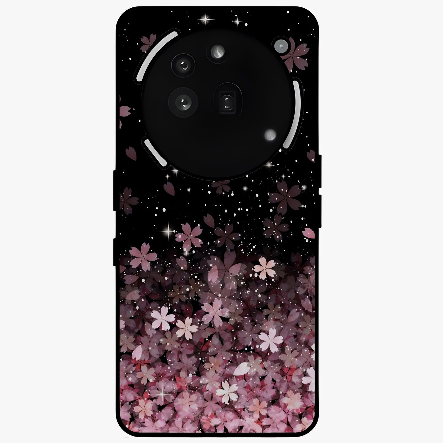 Small Starry Flowers Glass Case showing flat back view with delicate starry floral artwork and glossy glass finish.