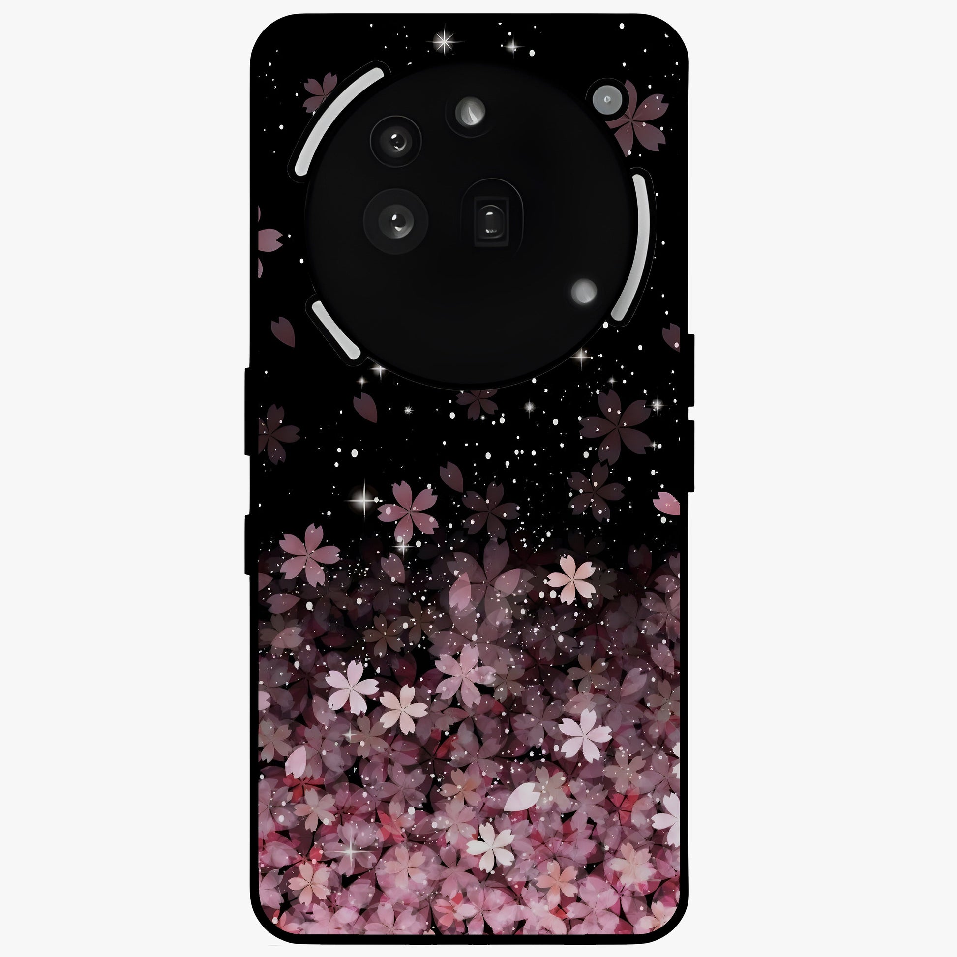 Small Starry Flowers Glass Case showing flat back view with delicate starry floral artwork and glossy glass finish.