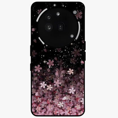 Small Starry Flowers Glass Case showing flat back view with delicate starry floral artwork and glossy glass finish.