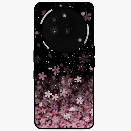 Small Starry Flowers Glass Case showing flat back view with delicate starry floral artwork and glossy glass finish.