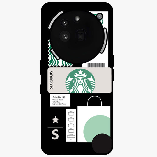 Starbucks Mocha Glass Case showing flat back view with coffee inspired artwork and glossy glass finish.
