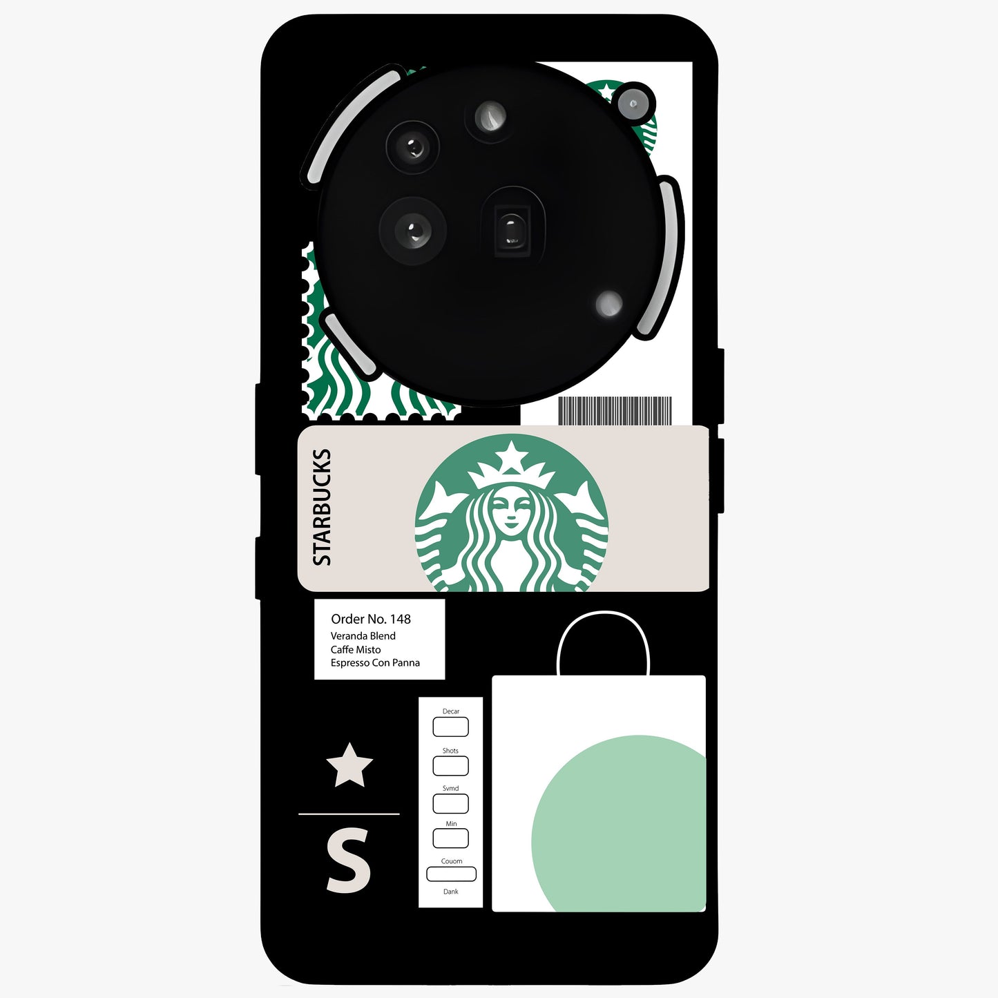 Starbucks Mocha Glass Case showing flat back view with coffee inspired artwork and glossy glass finish.