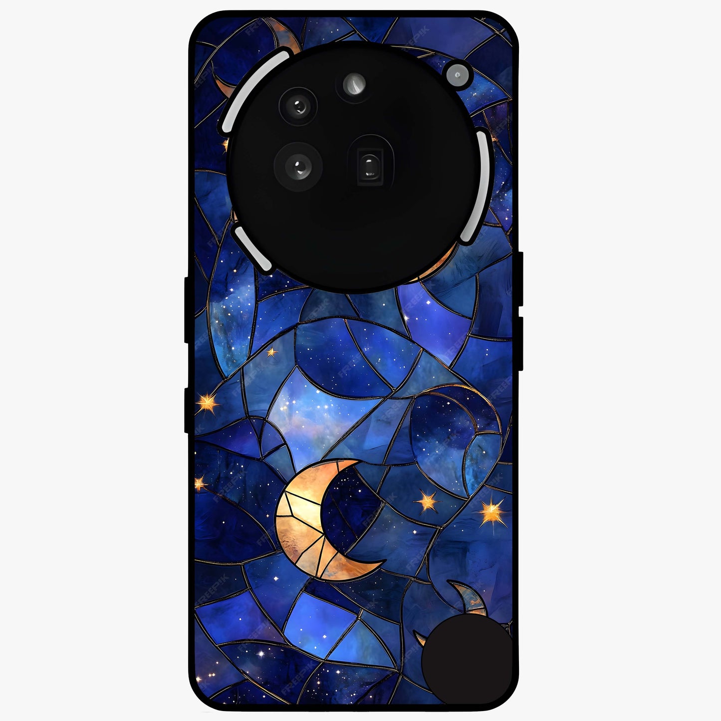 Starlit Sky Tapestry Glass Case showing flat back view with decorative starry sky tapestry artwork and glossy glass finish.