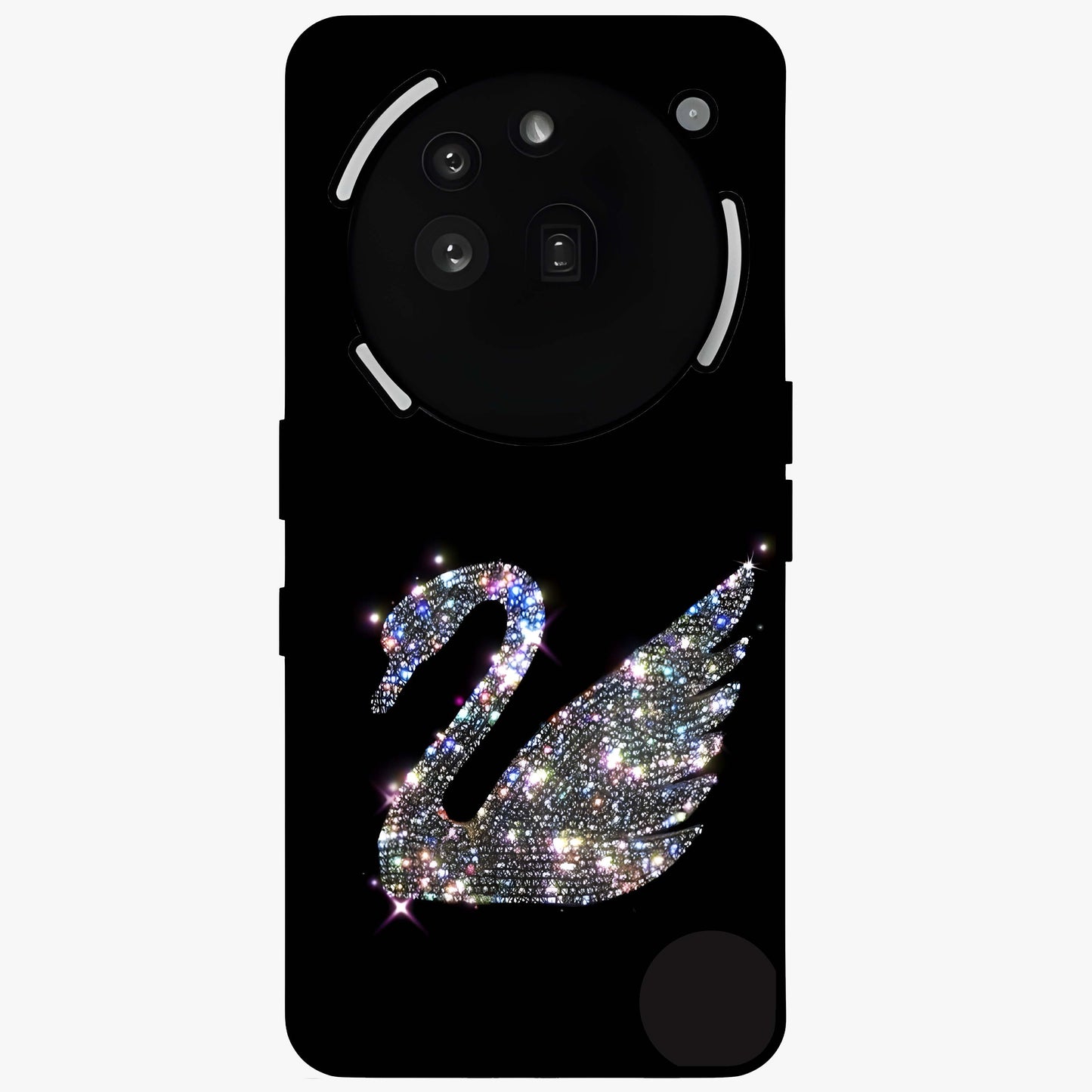 Starlit Swan Grace Glass Case showing flat back view with graceful swan artwork under starry sky and glossy glass finish.