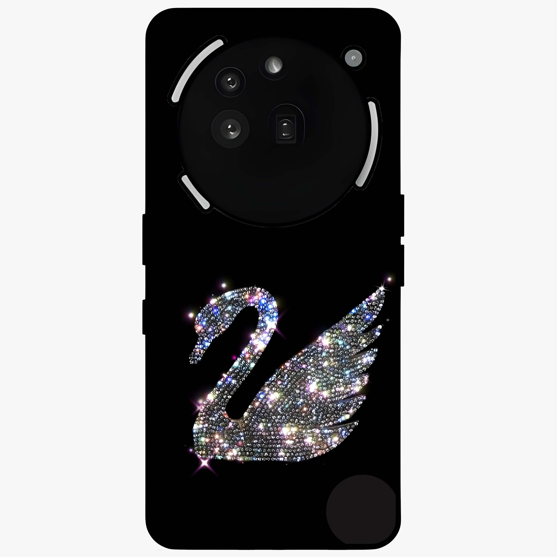 Starlit Swan Grace Glass Case showing flat back view with graceful swan artwork under starry sky and glossy glass finish.