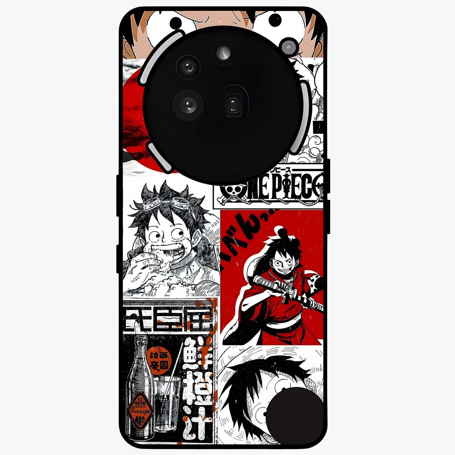 Strawhat Chaos Panels Glass Case showing flat back view with anime inspired chaos panel artwork and glossy glass finish.