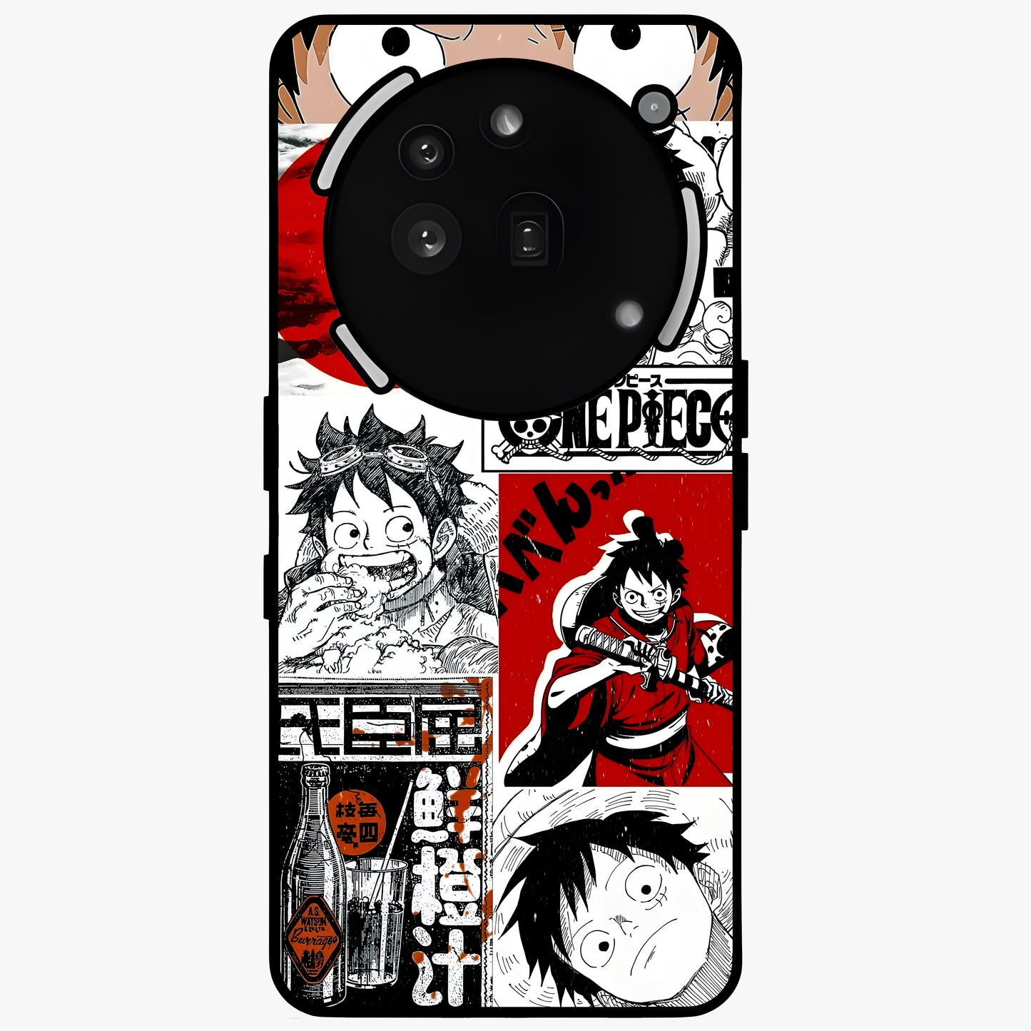 Strawhat Chaos Panels Glass Case showing flat back view with anime inspired chaos panel artwork and glossy glass finish.
