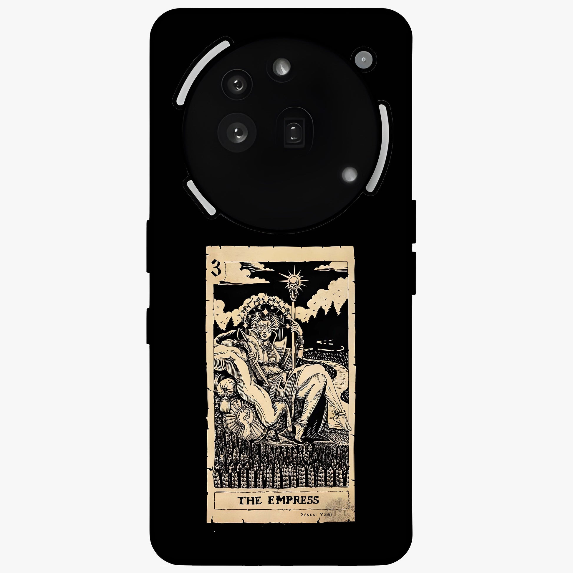 The Empress Glass Case showing flat back view with regal feminine artwork and glossy glass finish.
