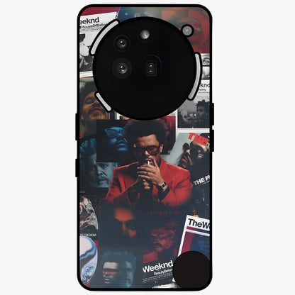 The Weeknd Glass Case showing flat back view with music inspired artistic portrait artwork and glossy glass finish.