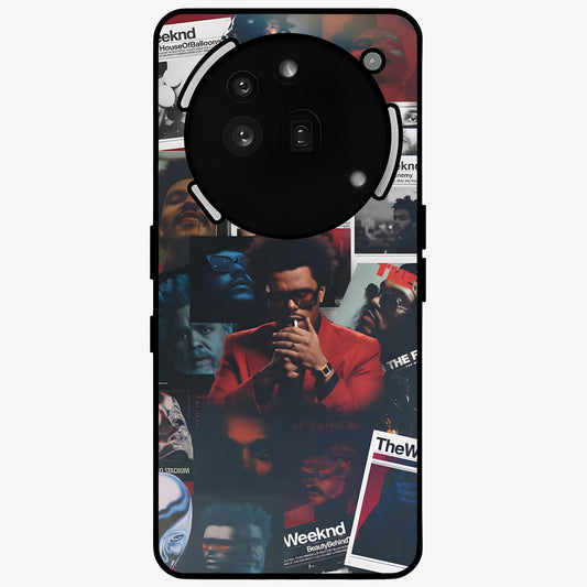The Weeknd Glass Case showing flat back view with music inspired artistic portrait artwork and glossy glass finish.