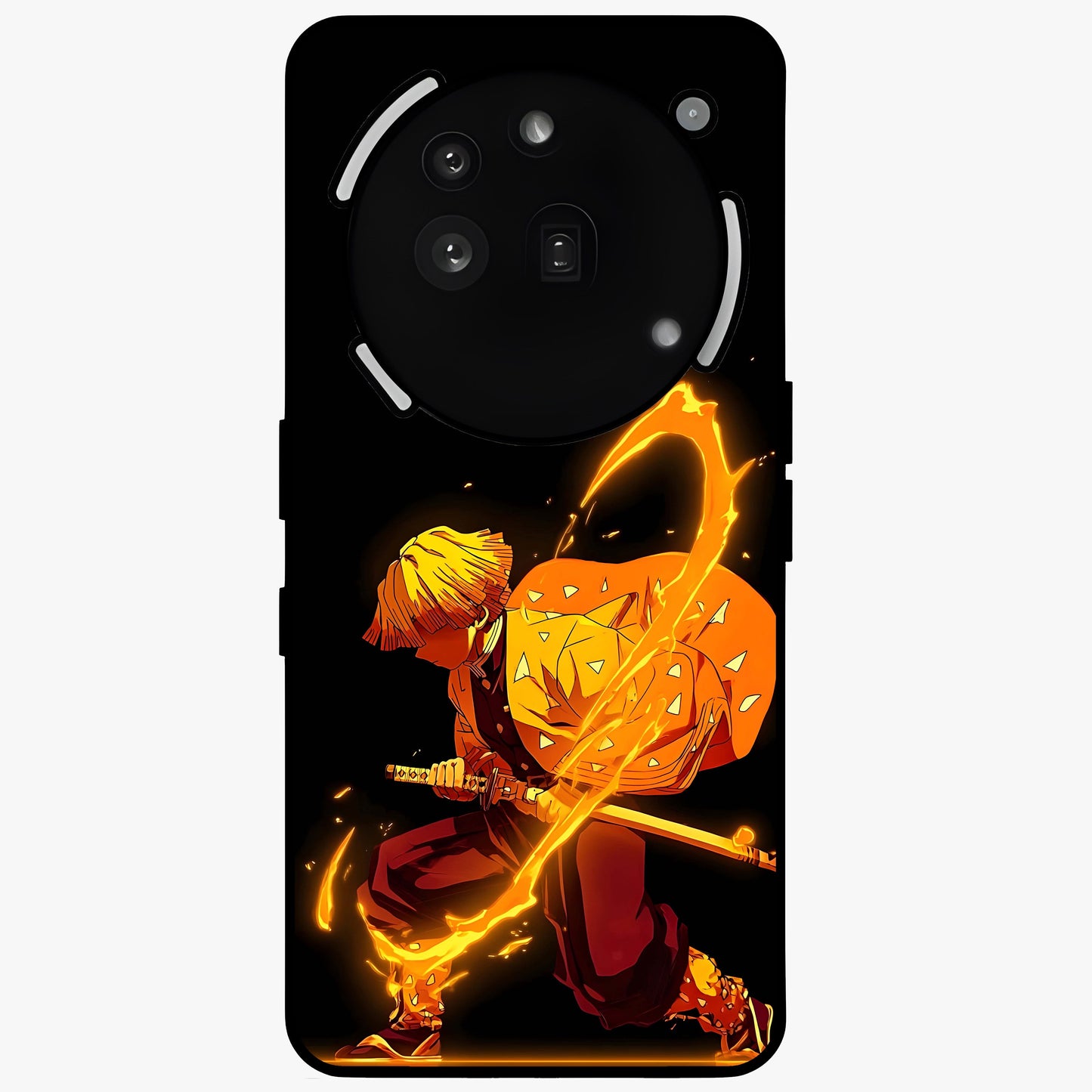 Thunder Flame Execution Glass Case showing flat back view with powerful flame and lightning artwork and glossy glass finish.