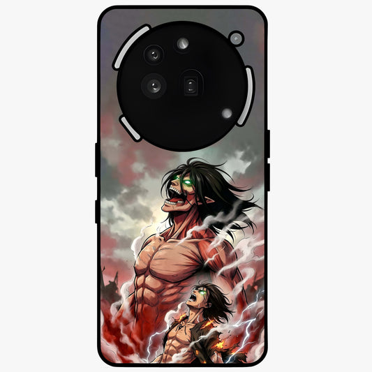 Titan Awakening Fury Glass Case showing flat back view with powerful titan inspired artwork and glossy glass finish.