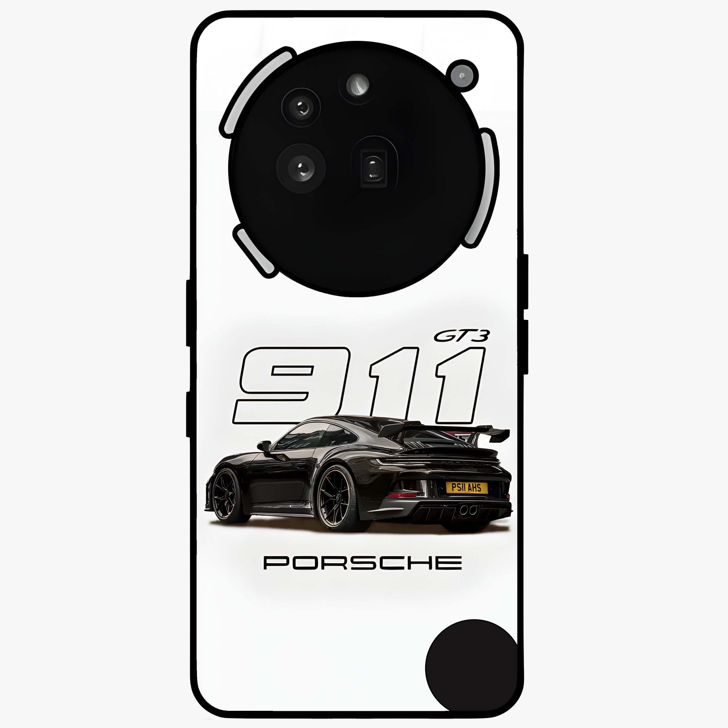 Turbo Legacy Icon Glass Case showing flat back view with iconic sports car inspired artwork and glossy glass finish.