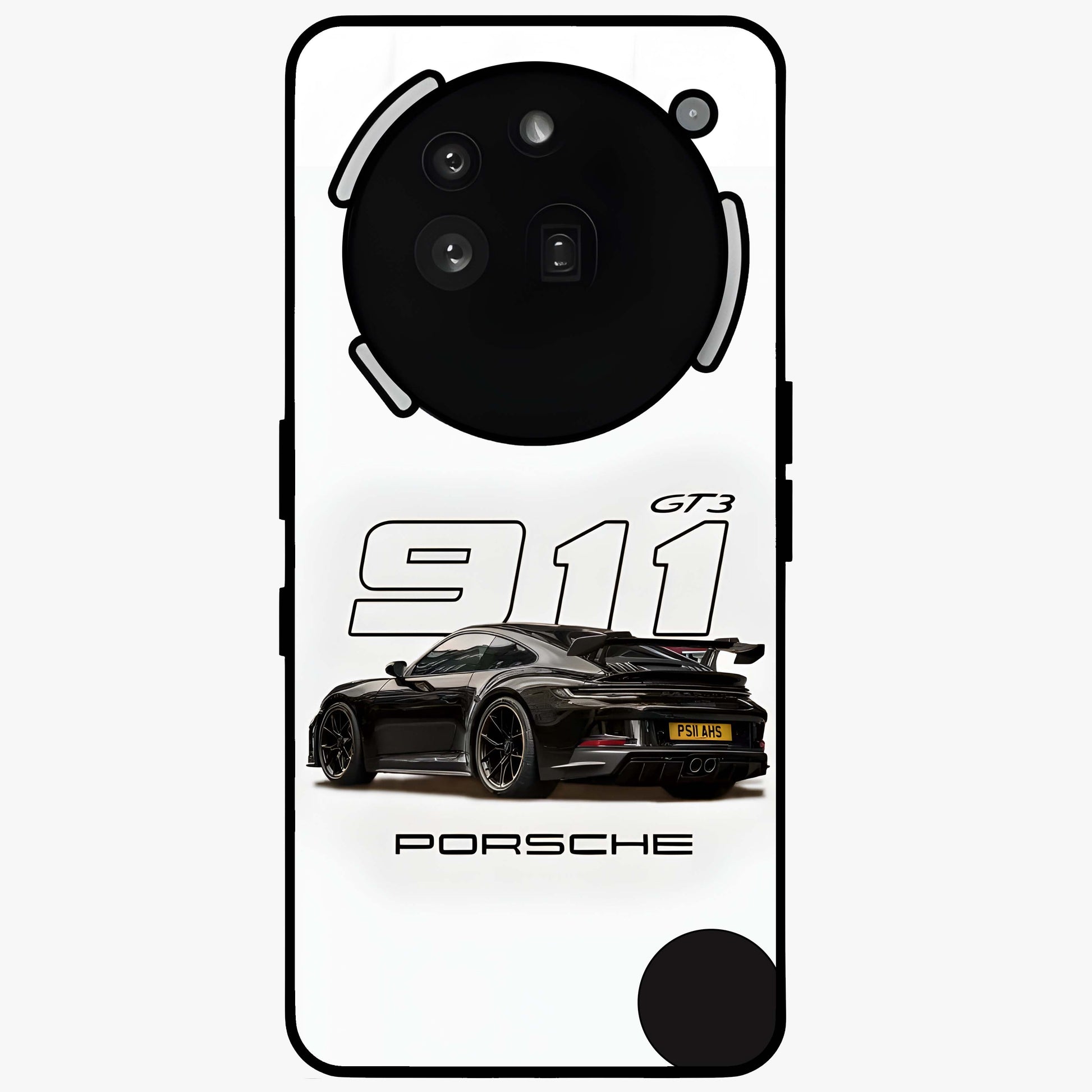 Turbo Legacy Icon Glass Case showing flat back view with iconic sports car inspired artwork and glossy glass finish.
