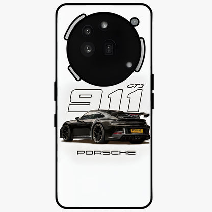 Turbo Legacy Icon Glass Case showing flat back view with iconic sports car inspired artwork and glossy glass finish.