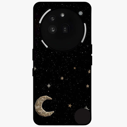 Twinkle Star With Half Moon Glass Case showing flat back view with star and half moon artwork and glossy glass finish.