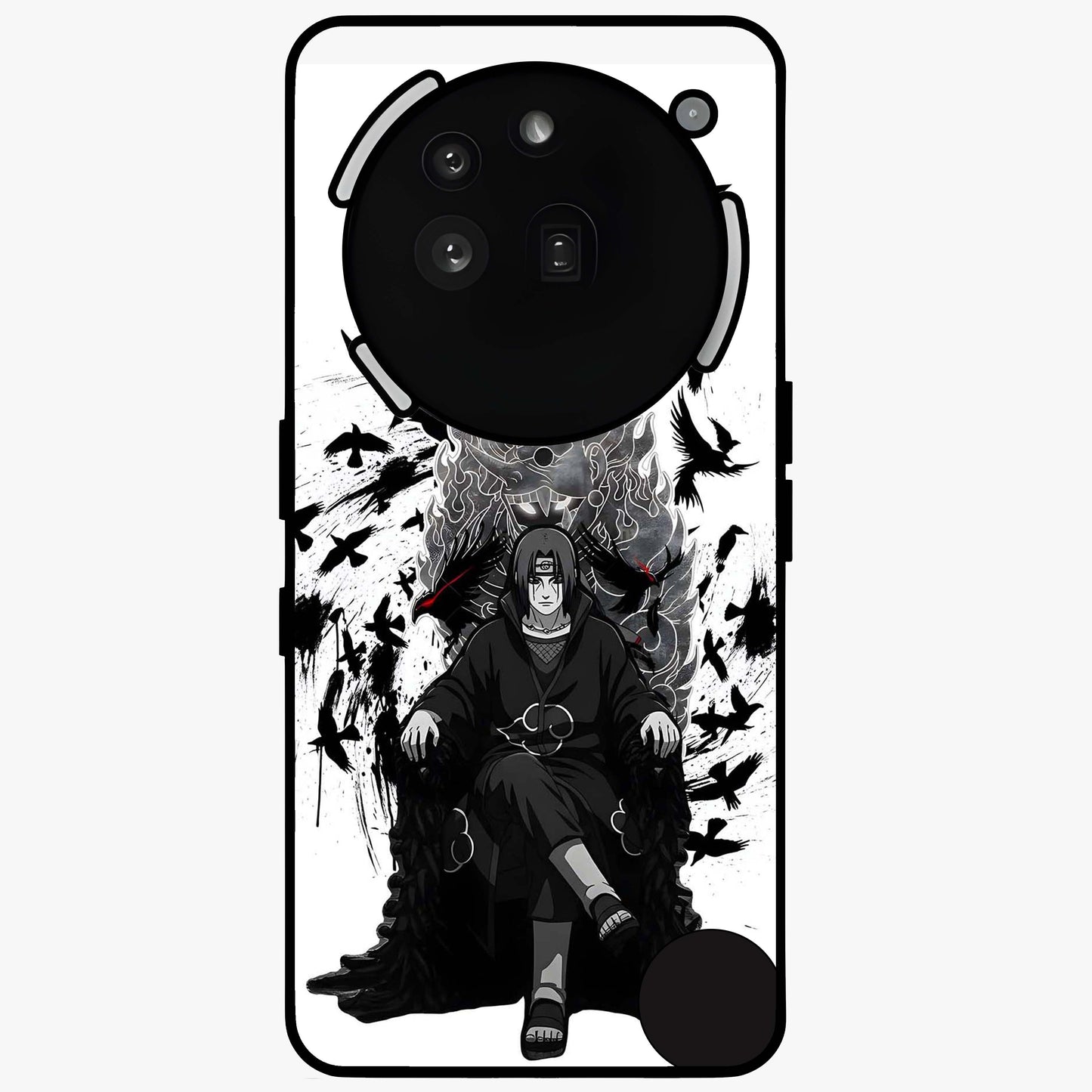 Uchiha Shadow Throne Glass Case showing flat back view with cosmic underwater themed artwork and glossy glass finish.