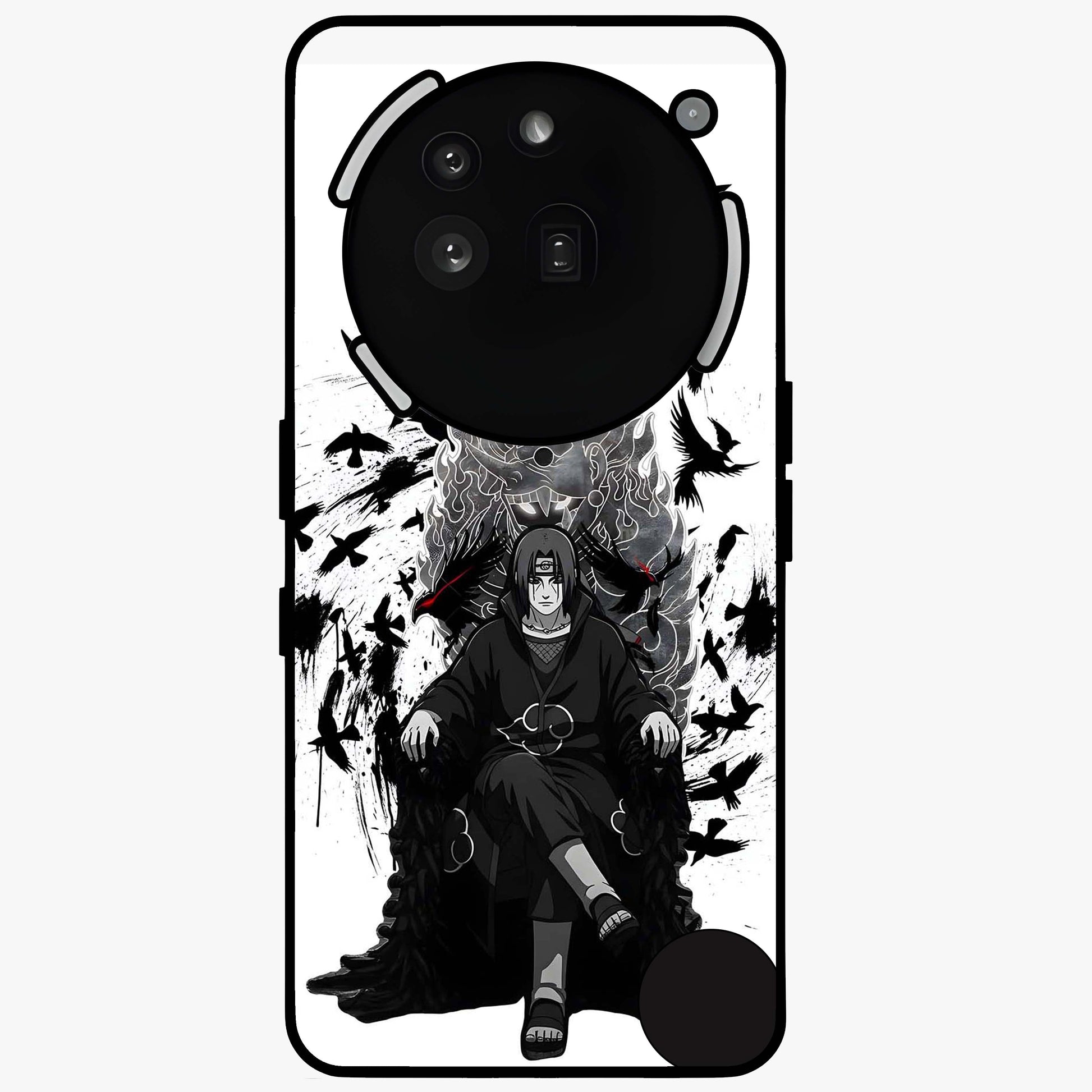 Uchiha Shadow Throne Glass Case showing flat back view with cosmic underwater themed artwork and glossy glass finish.
