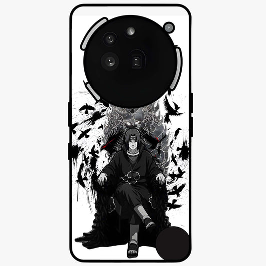 Uchiha Shadow Throne Glass Case showing flat back view with cosmic underwater themed artwork and glossy glass finish.