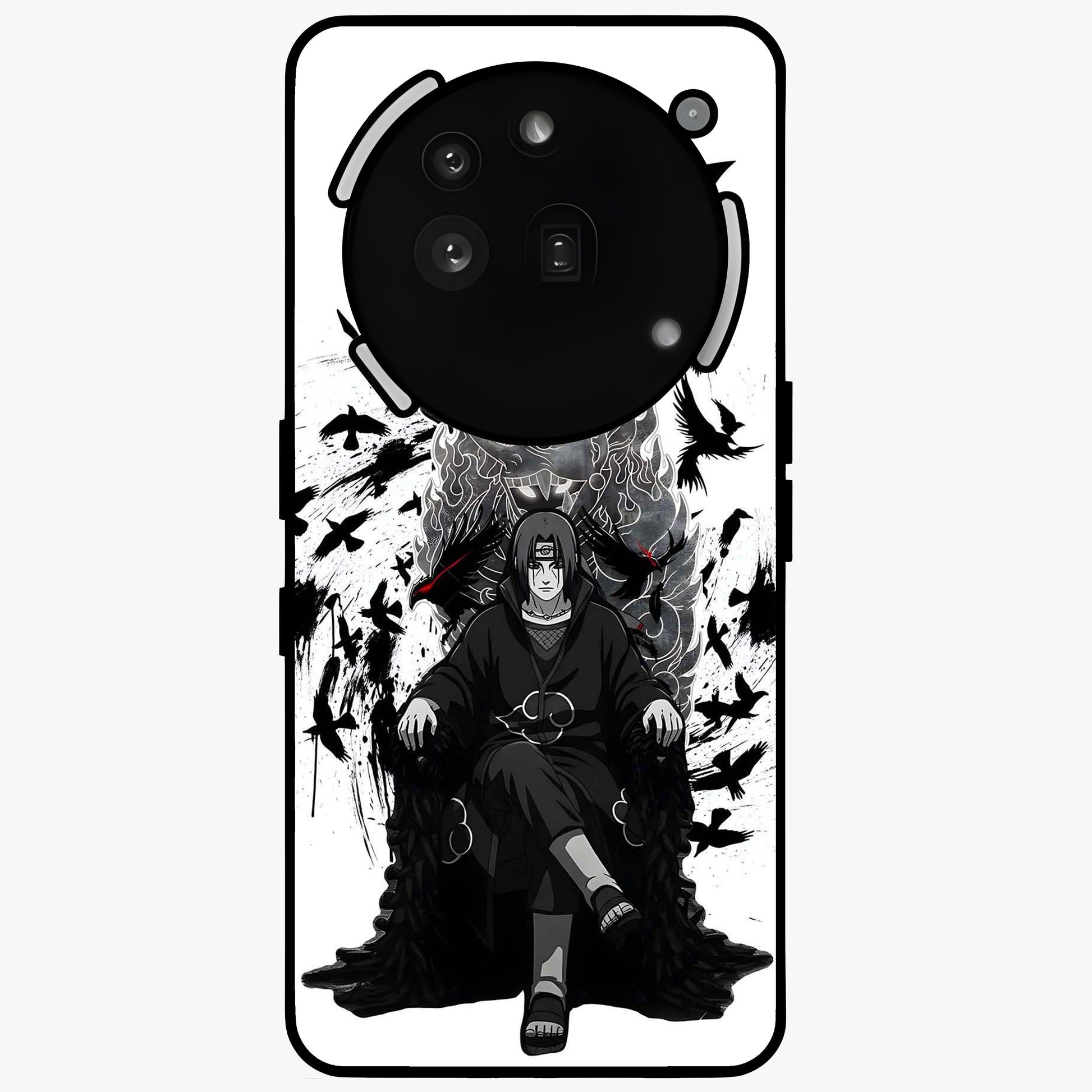 Uchiha Shadow Throne Glass Case showing flat back view with cosmic underwater themed artwork and glossy glass finish.