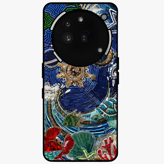 Universe Underwater Spark Glass Case showing flat back view with cosmic underwater themed artwork and glossy glass finish.