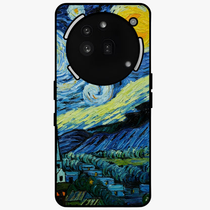 Van Gogh Art Glass Case showing flat back view with classic painterly artwork inspired by Van Gogh style and glossy glass finish.
