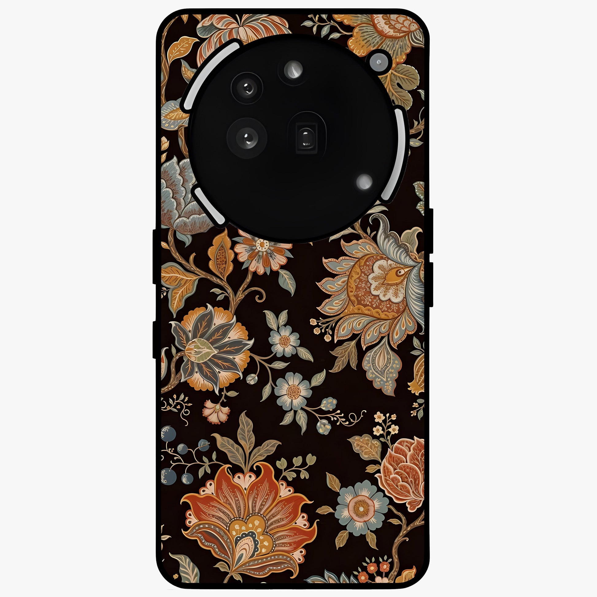 Vintage Floral Dream Glass Case showing flat back view with classic floral artwork and glossy glass finish.