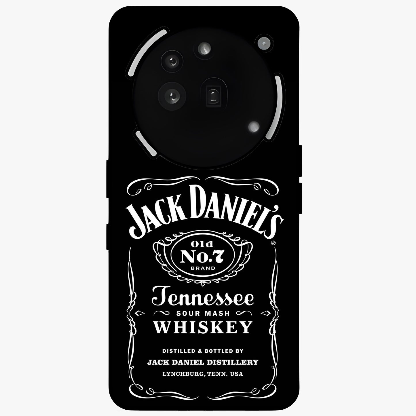 Vintage Whiskey Heritage Glass Case showing flat back view with classic whiskey inspired artwork and glossy glass finish.