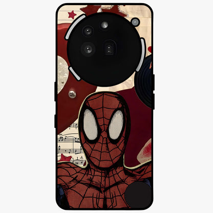 Web Warrior Vibes Glass Case showing flat back view with superhero inspired web themed artwork and glossy glass finish.