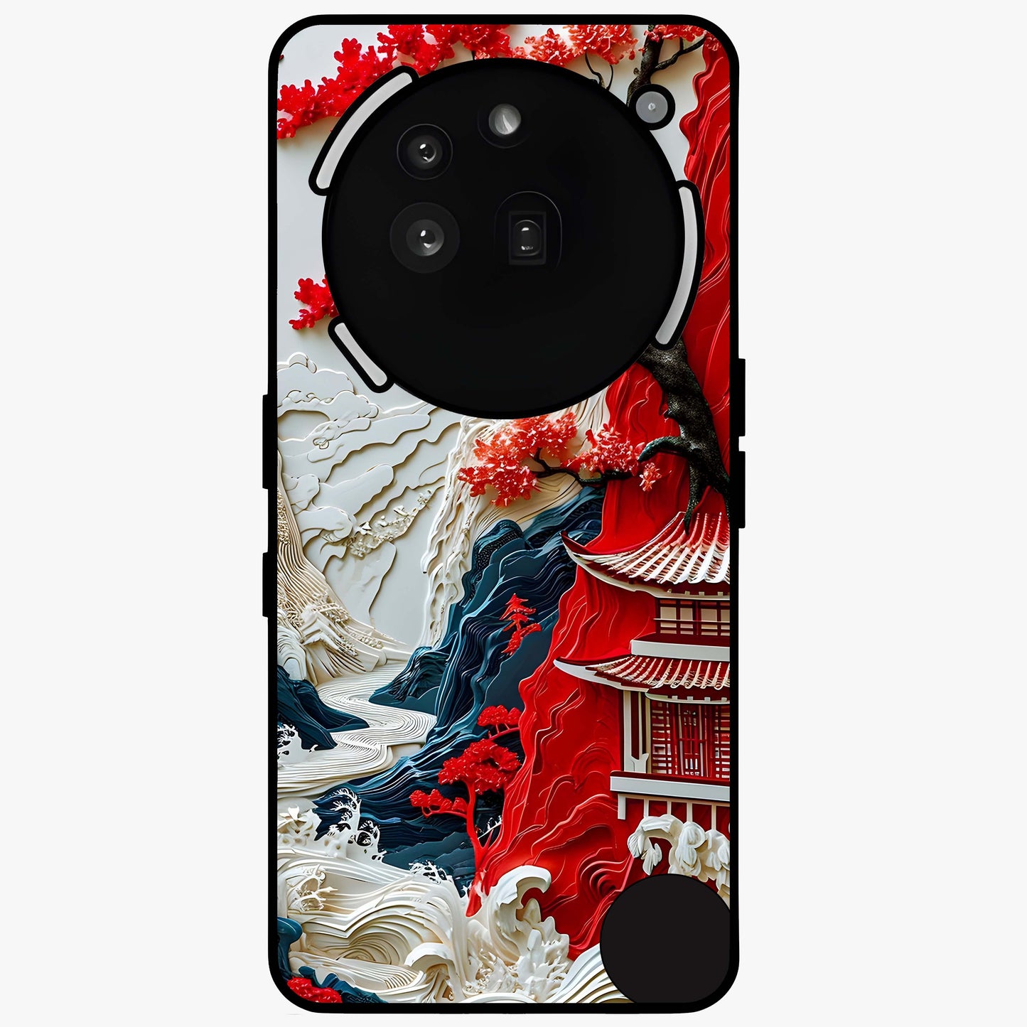 Whispers Of Sakura Waves Glass Case showing flat back view with cherry blossom wave artwork and glossy glass finish.