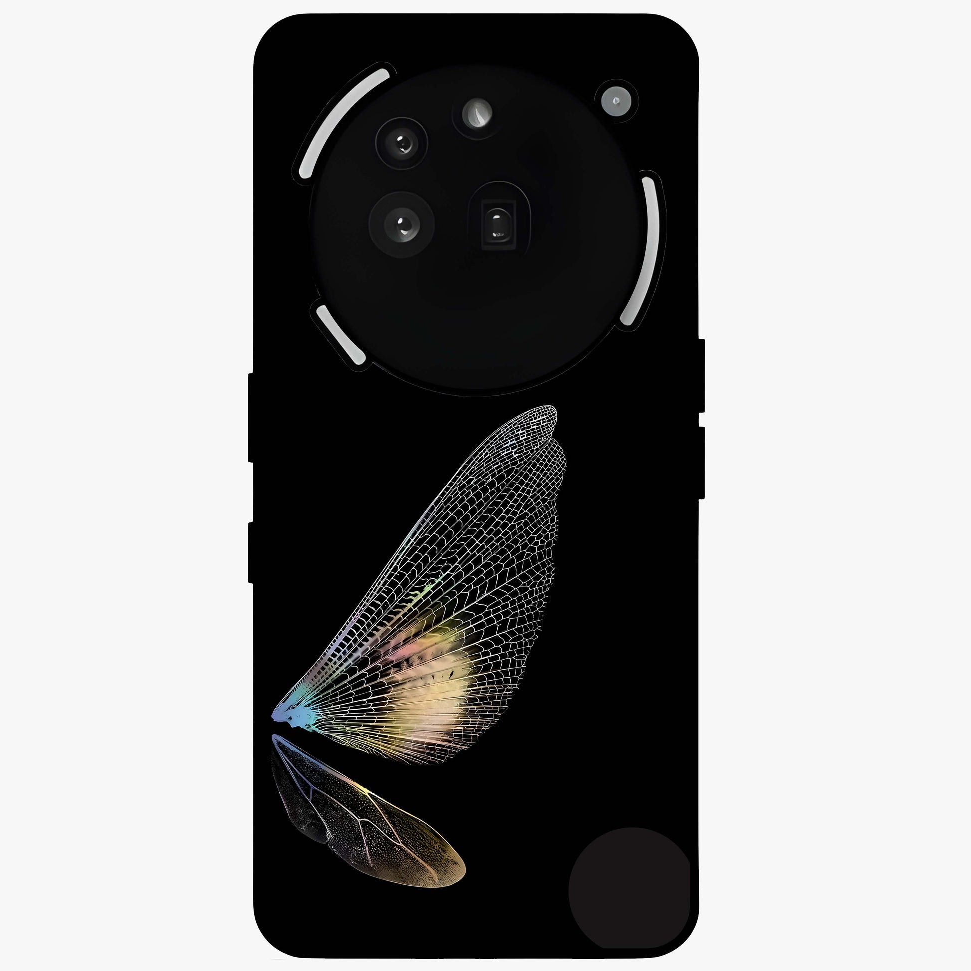 Whispers Of Wings Glass Case showing flat back view with graceful wing inspired artwork and glossy glass finish.