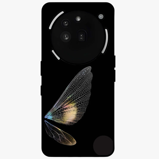 Whispers Of Wings Glass Case showing flat back view with graceful wing inspired artwork and glossy glass finish.