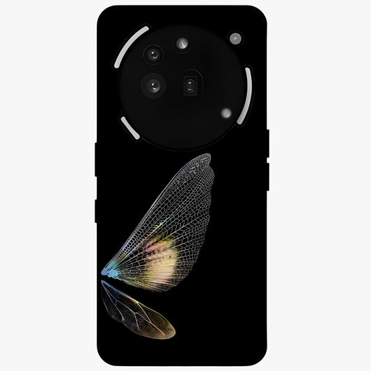 Whispers Of Wings Glass Case showing flat back view with graceful wing inspired artwork and glossy glass finish.