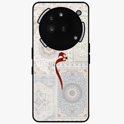White Aesthetic Bow Glass Case showing flat back view with minimal bow artwork and glossy glass finish.
