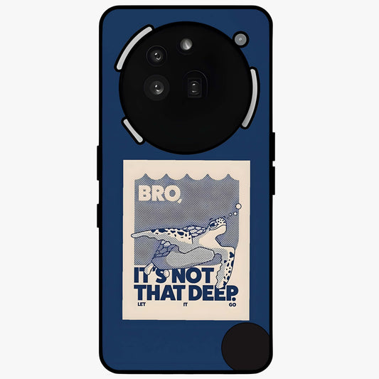 Worry Less Swim Glass Case showing flat back view with playful motivational artwork and glossy glass finish.