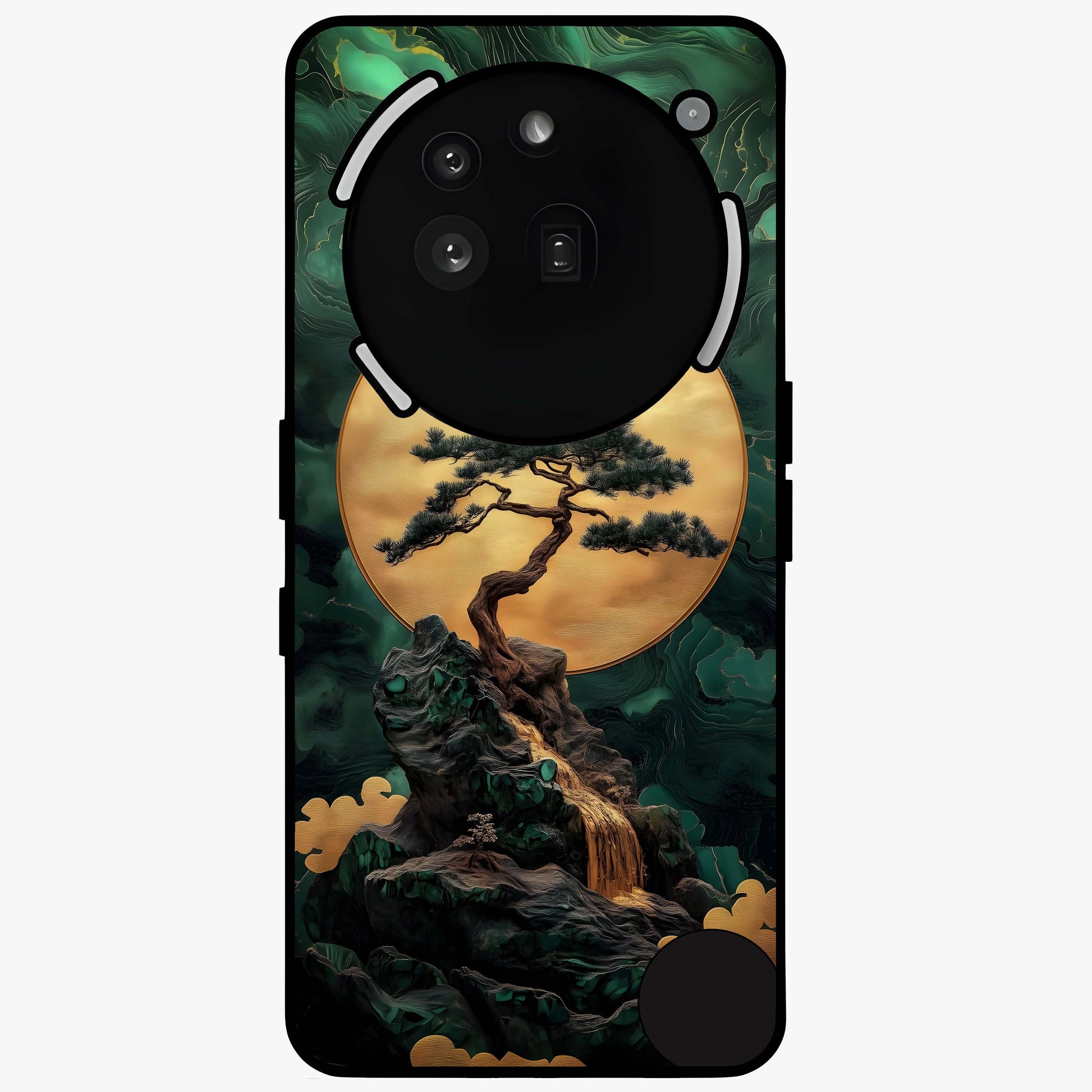Zen Moon Rise Glass Case showing flat back view with calm moonrise artwork and glossy glass finish.