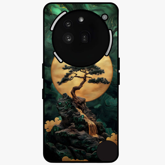 Zen Moon Rise Glass Case showing flat back view with calm moonrise artwork and glossy glass finish.