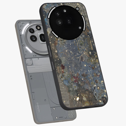 Aesthetic Astrolophia Glass Case displayed in angled mockup highlighting artistic aesthetic elements and smooth glass surface.