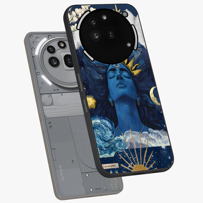 Aesthetic Lord Shiva Glass Case displayed in angled mockup highlighting spiritual Shiva illustration and sacred aesthetic design.