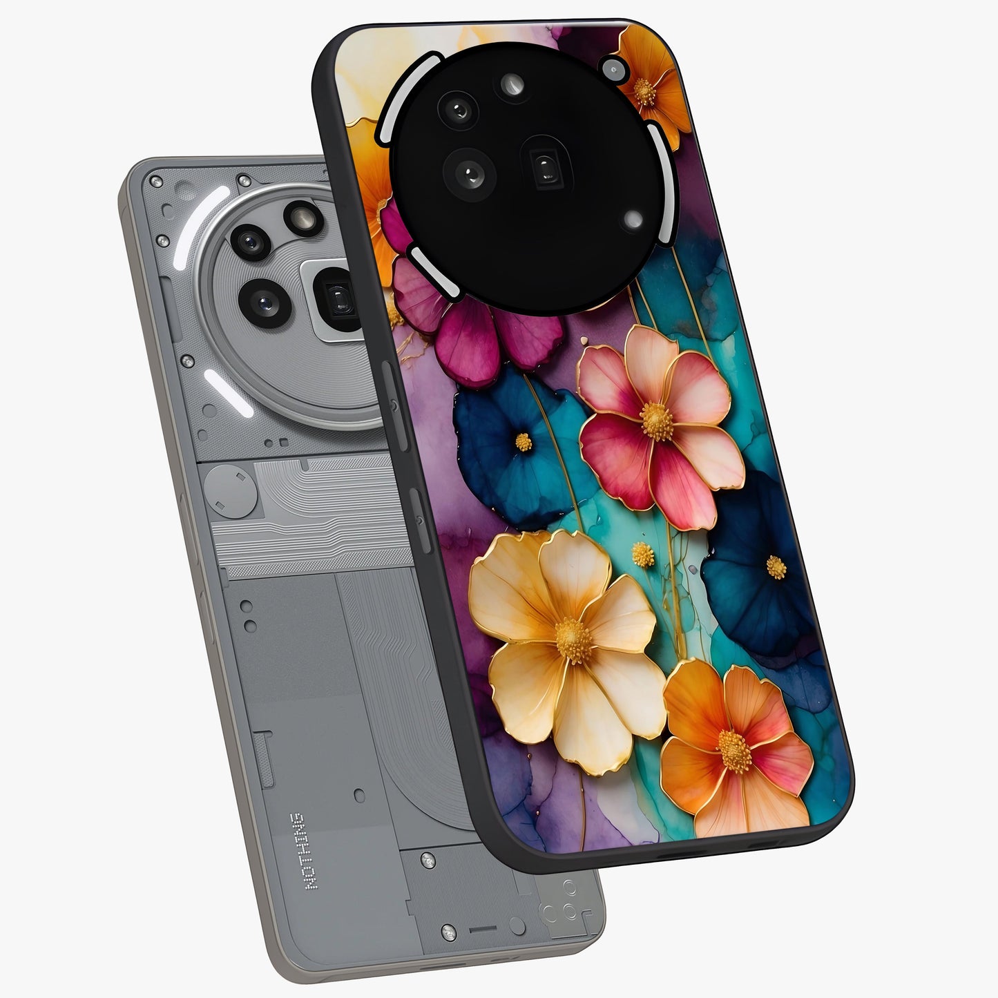 Artlyn Grace Flower Pattern Glass Case displayed in angled mockup highlighting delicate flower pattern design and smooth glass surface.